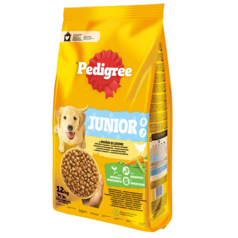Hrana uscata caini, Pedigree Vital Protection, talie medie, junior, cu pasare si legume