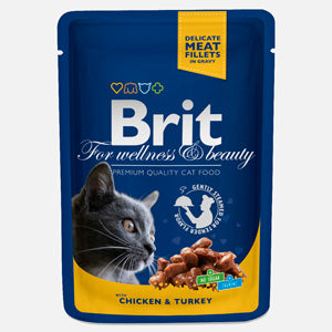Brit Premium plic hrana umeda pisici, Carne de pui şi curcan, 100g
