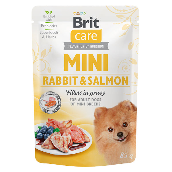 Brit Care Dog Mini Plic, hrana umeda, File de iepure şi somon, în sos 85g