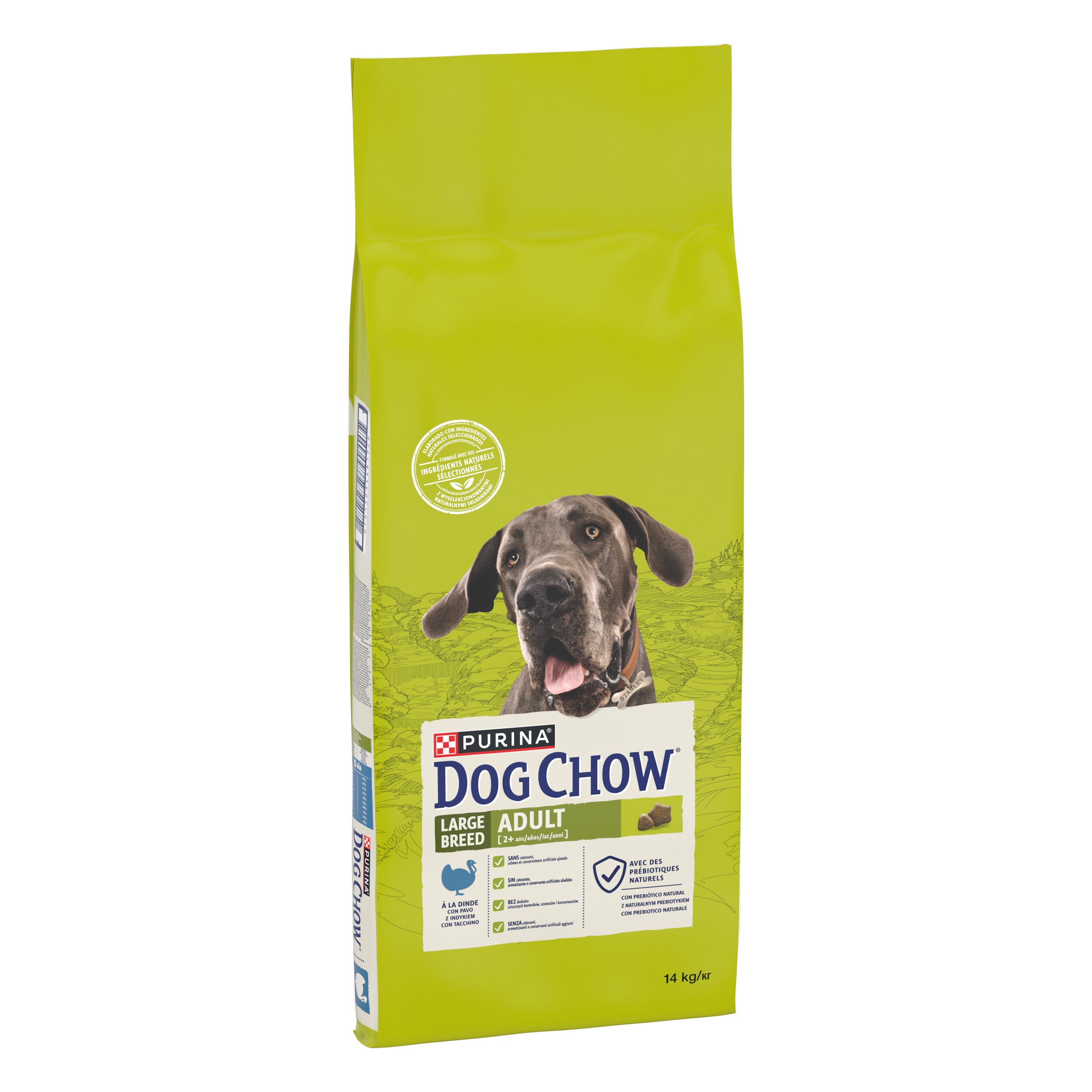 Hrana uscata pentru caini Dog Chow Adult, Talie Mare, Curcan, 14 Kg