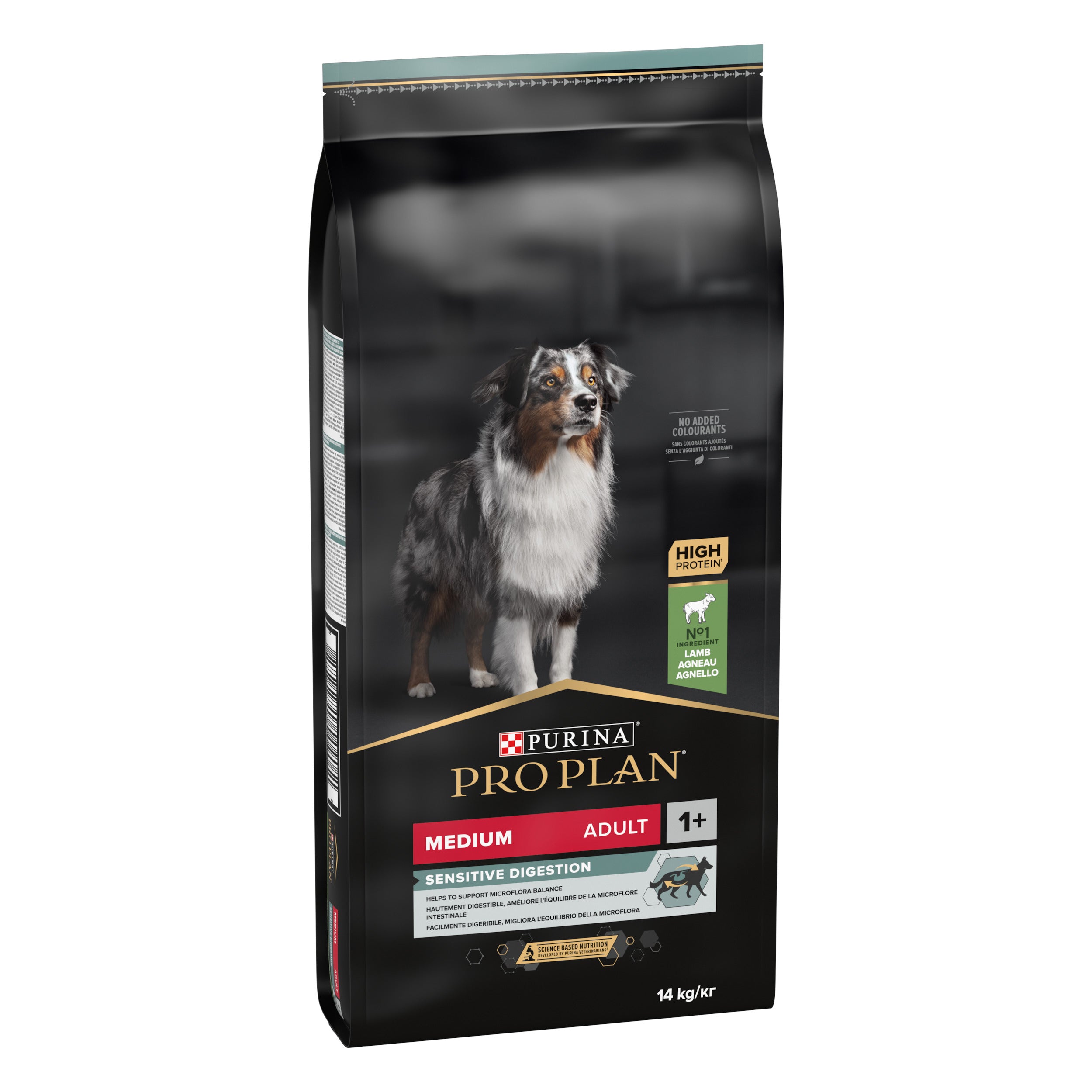 Hrana uscata pentru caini Pro Plan Medium Adult, Sensitive Digestion, Miel si Orez, 14kg