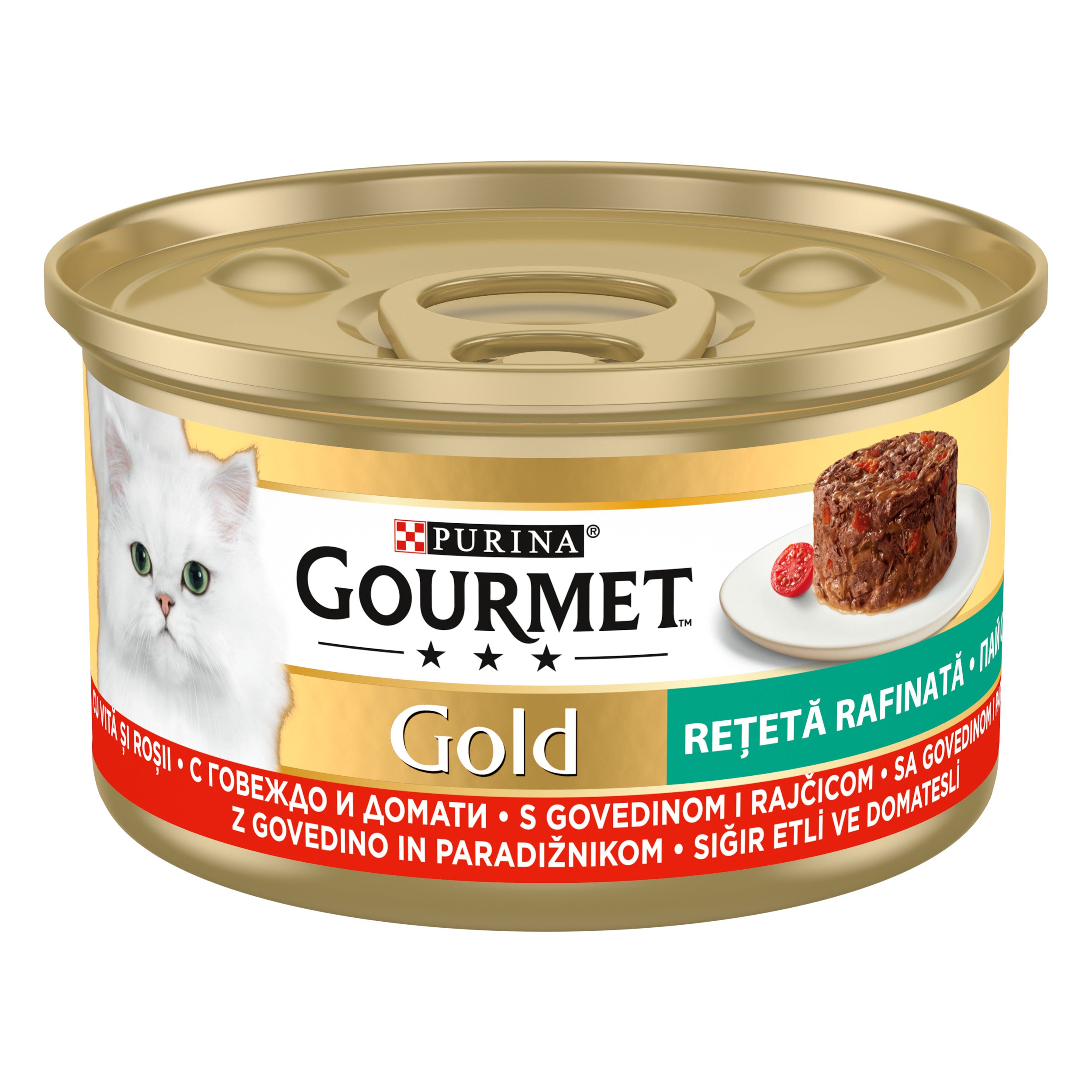 Hrana umeda pentru pisici Gourmet Gold, Vita si Rosii, 85 g
