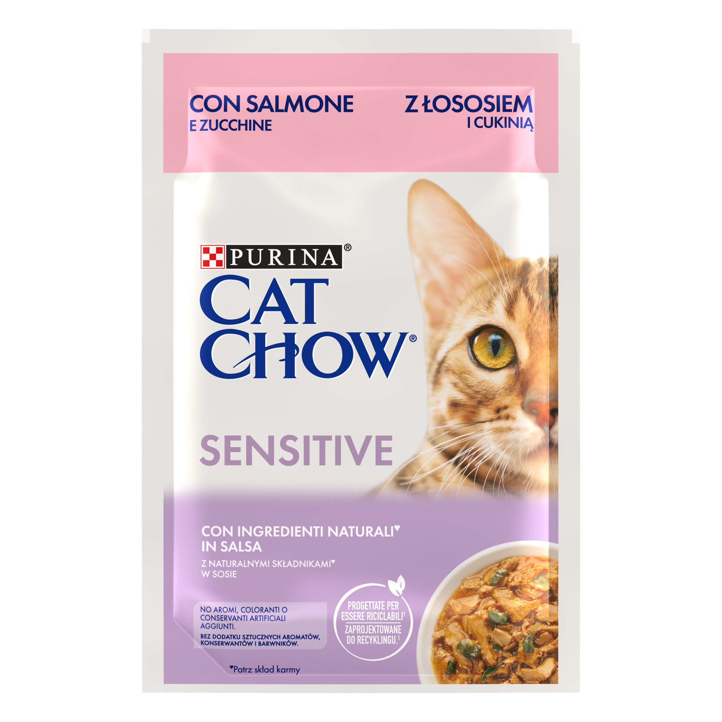 Hrana umeda pentru pisici Cat Chow Sensitive Somon Si Dovlecei, 85 g