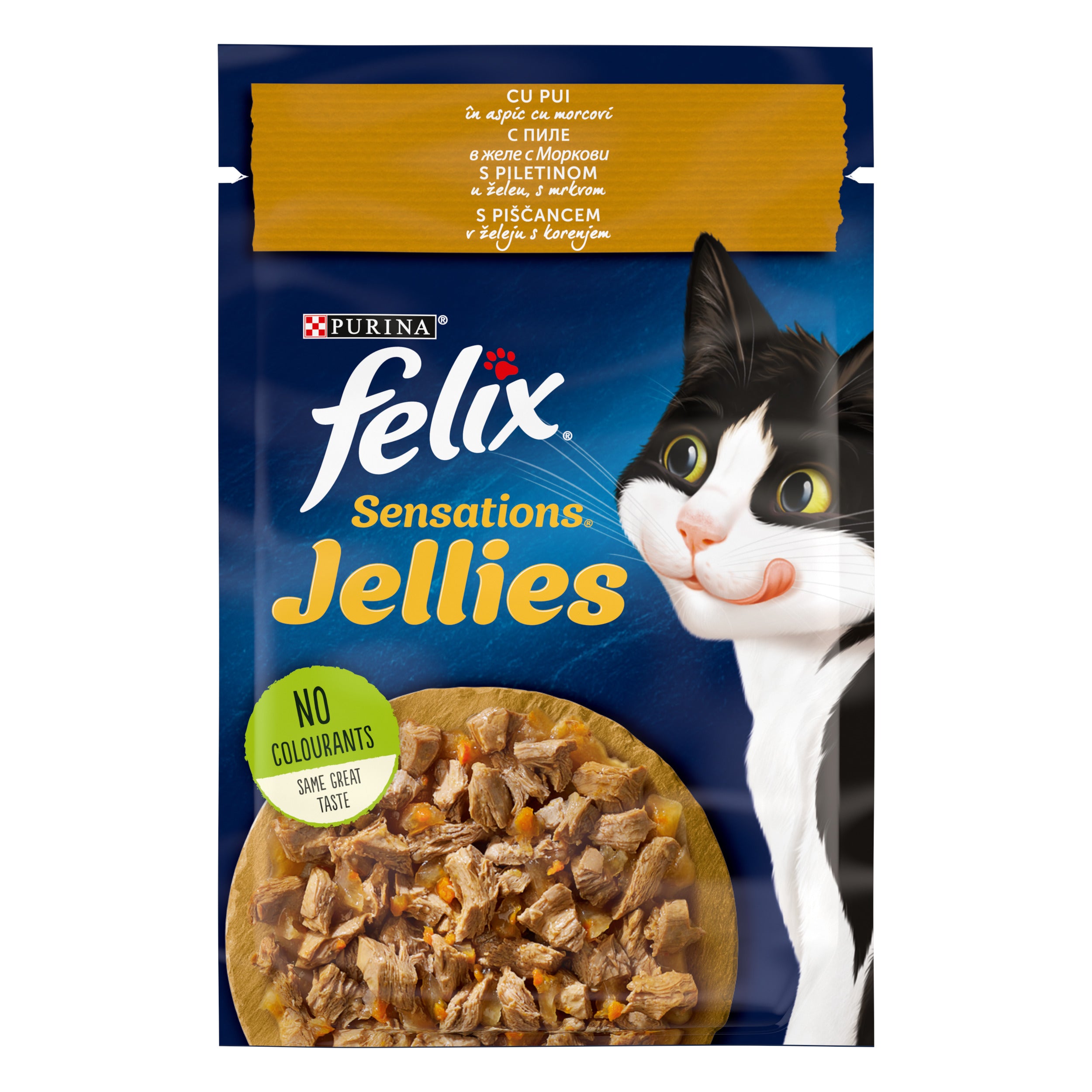 Hrana umeda pentru pisici Felix Sensation, cu pui si morcovi, 85g