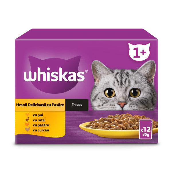 Whiskas hrana umeda pentru pisici adulte cu carne de pasare in sos
