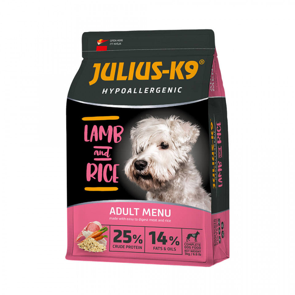Julius K9 Adult - Hrana uscata caini, hipoalergenica - Miel si Orez - 12kg