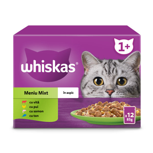 Whiskas hrana umeda pentru pisici adulte, selectii de carne in aspic 12 x 85 g