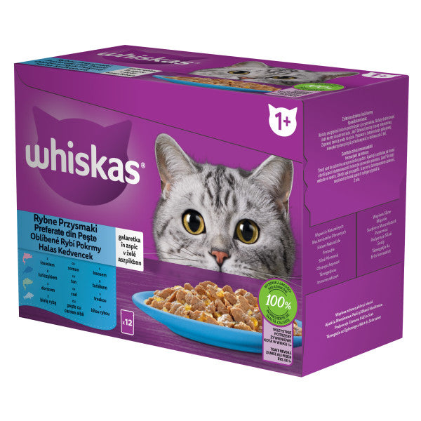 Whiskas hrana umeda pentru pisici adulte, selectii de peste in aspic 12 x 85 g