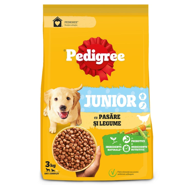 Hrana uscata caini, Pedigree Vital Protection, talie medie, junior, cu pasare si legume