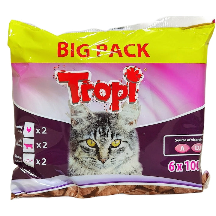 Hrana umeda pentru Pisici Tropi, Pui, Vita si Somon, 6 x 100 g