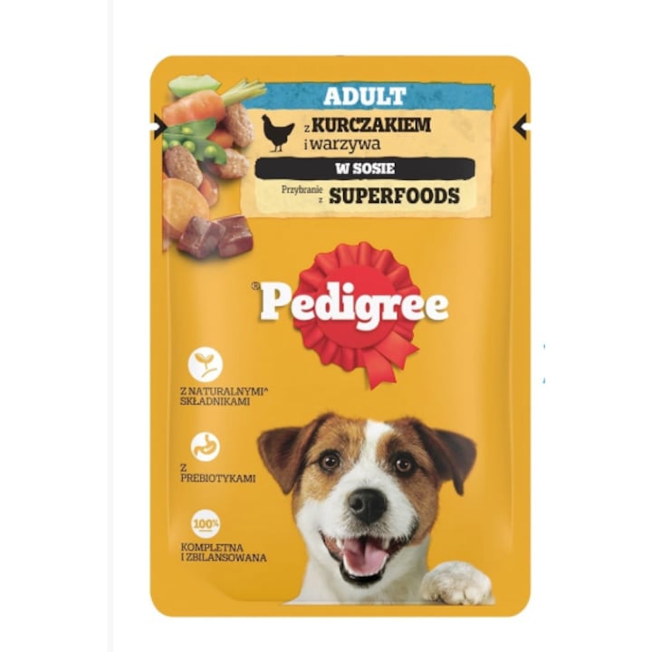 Pedigree hrana umeda pentru caini adulti, cu pui si legume in sos