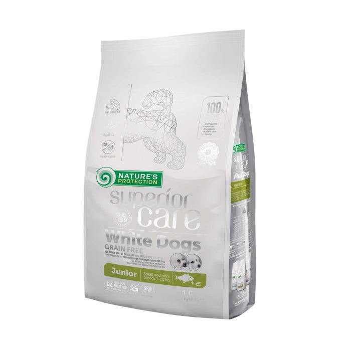 Hrană uscată fără cereale câini juniori NATURES PROTECTION Superior Care White Dogs Junior, Pește Alb 1.5kg