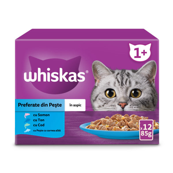 Whiskas hrana umeda pentru pisici adulte, selectii de peste in aspic 12 x 85 g