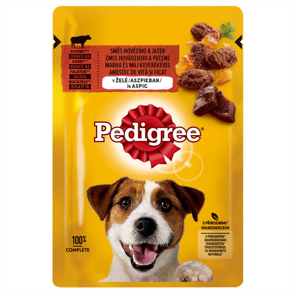 Pedigree hrana umeda pentru caini adulti, cu vita in aspic