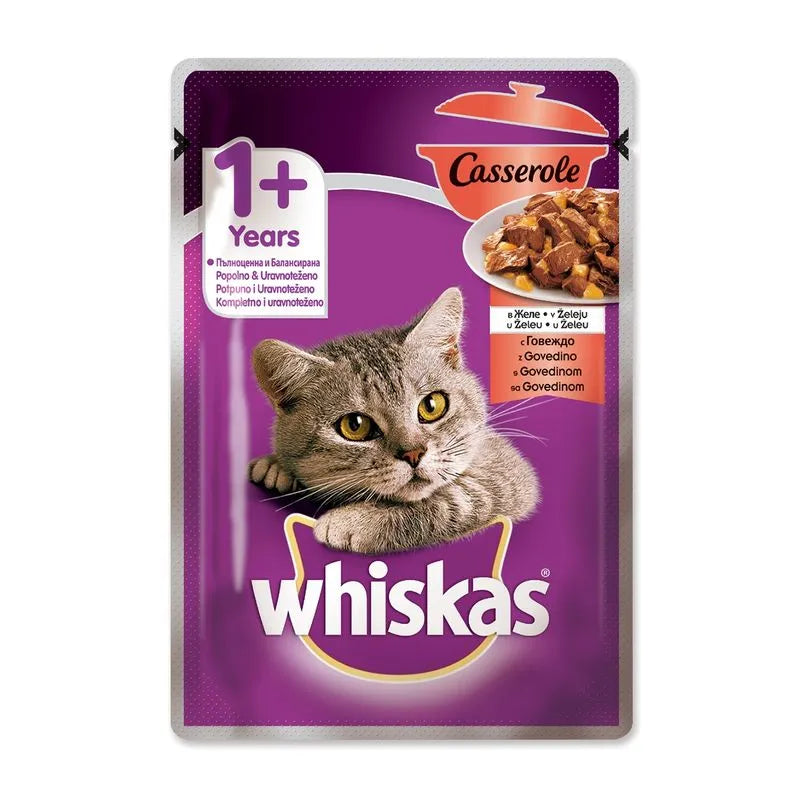 WHISKAS Casserole, Vită, plic hrană umedă pisici