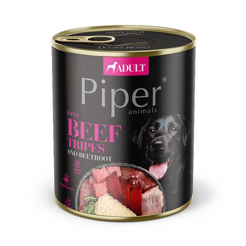 Hrana umeda pentru caini PIPER DOG, burta de vita si sfecla rosie 800g