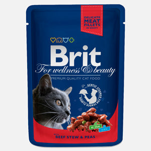 Brit Premium Cat plic cu carne de vita si mazare 100 gr