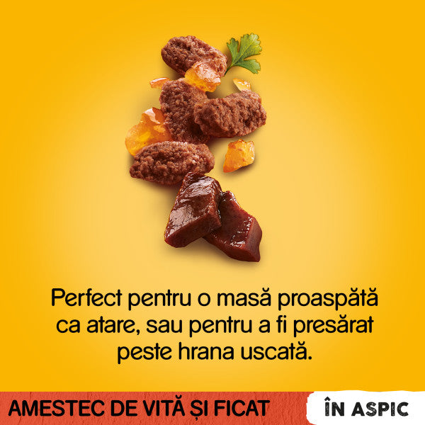 Pedigree hrana umeda pentru caini adulti, cu vita in aspic