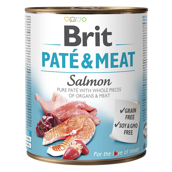 Hrana umeda pentru caini Brit Pate & Meat, Somon, 800g