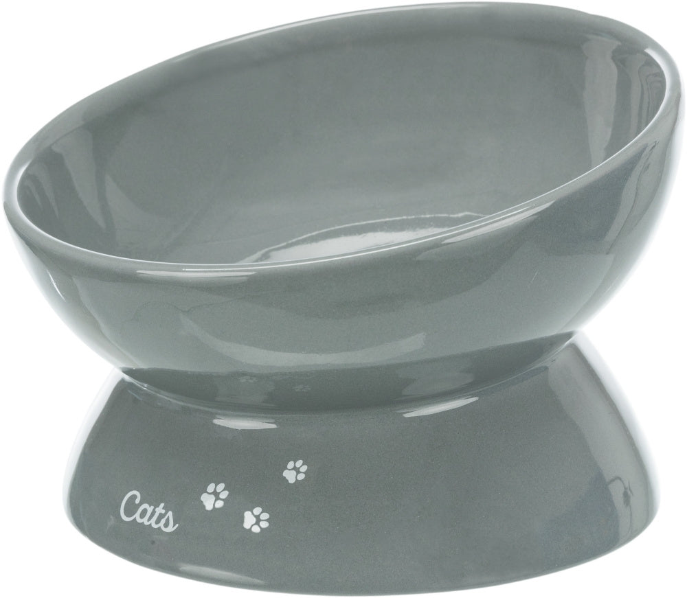 Castron Ceramic Pentru Pisici, XXL, Ridicat, Forma Ergonomica, 0.35 l/17 cm, Gri