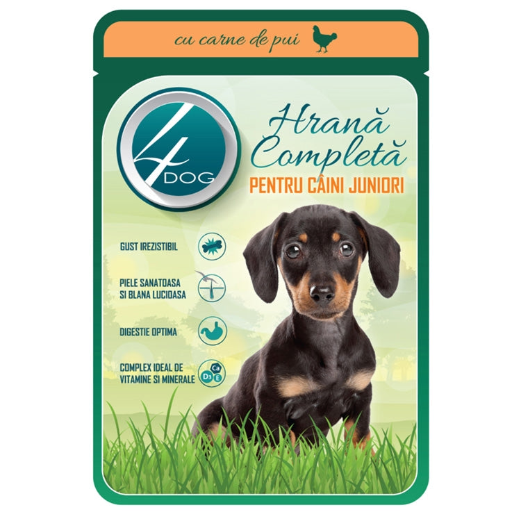 Hrana umeda pentru caini 4Dog, junior, carne de pui,  100g