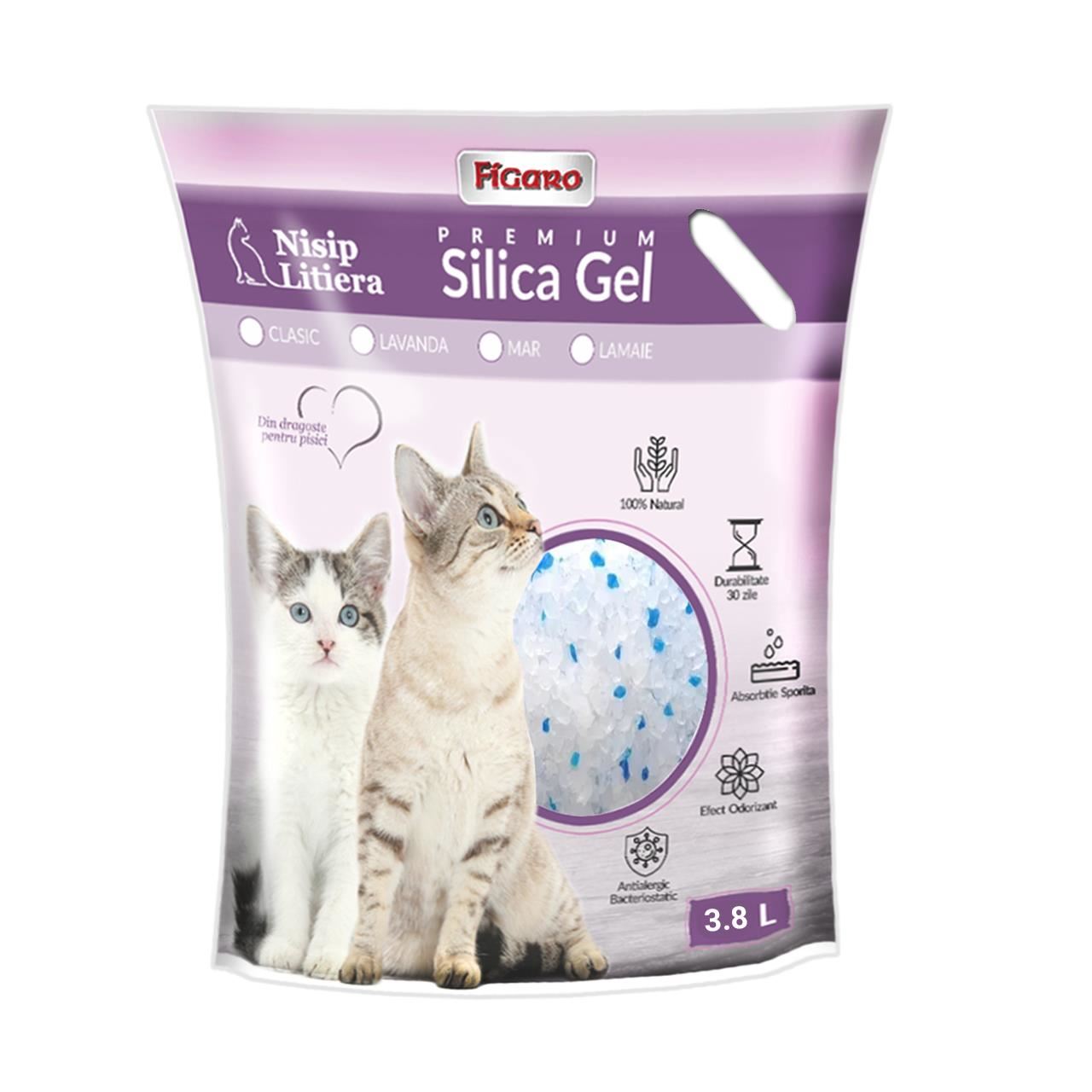 Asternut pentru litiera pisici nisip silica-gel Figaro premium 3.8l-clasic