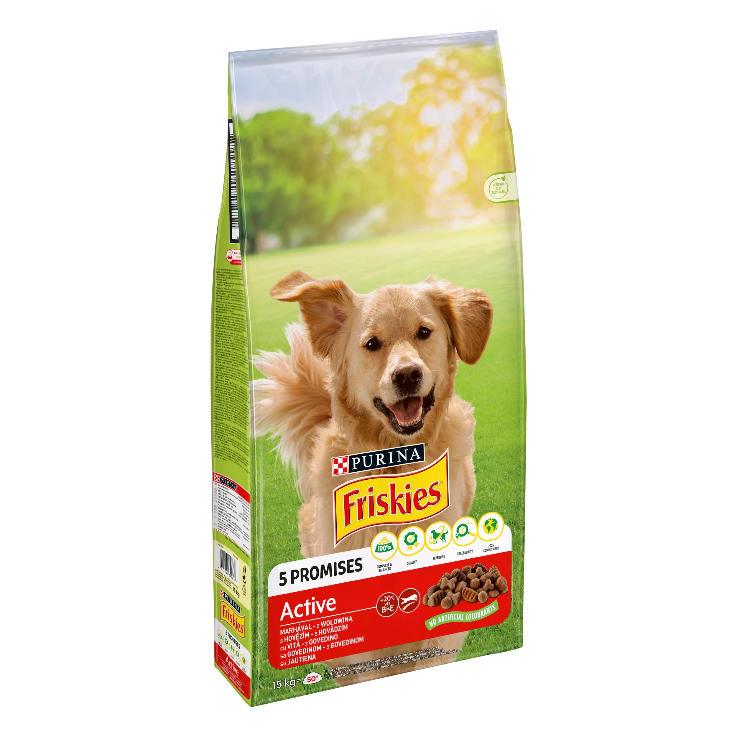 PURINA FRISKIES ACTIVE, cu Vită,  hrană uscată pentru câini, 15kg