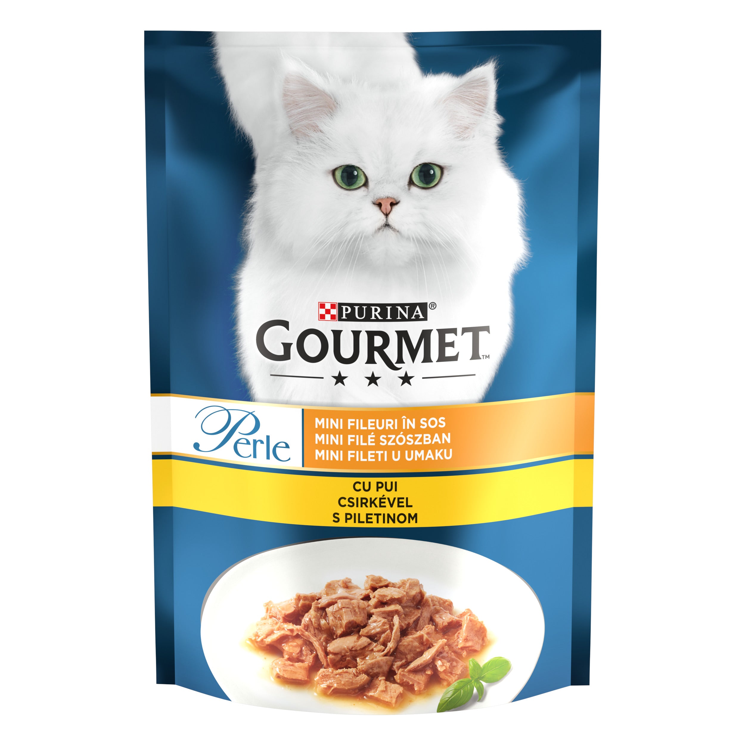 PURINA GOURMET PERLE, cu Pui, mini fileuri în sos, hrană umedă pentru pisici, 85g