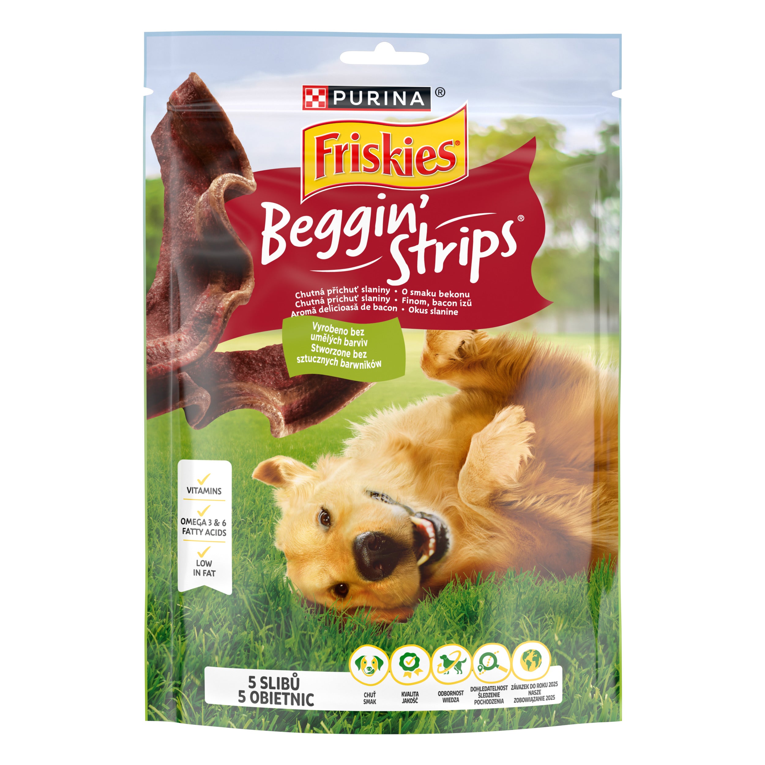 PURINA FRISKIES BEGGIN' STRIPS, cu Vită, recompense pentru câini, 120g