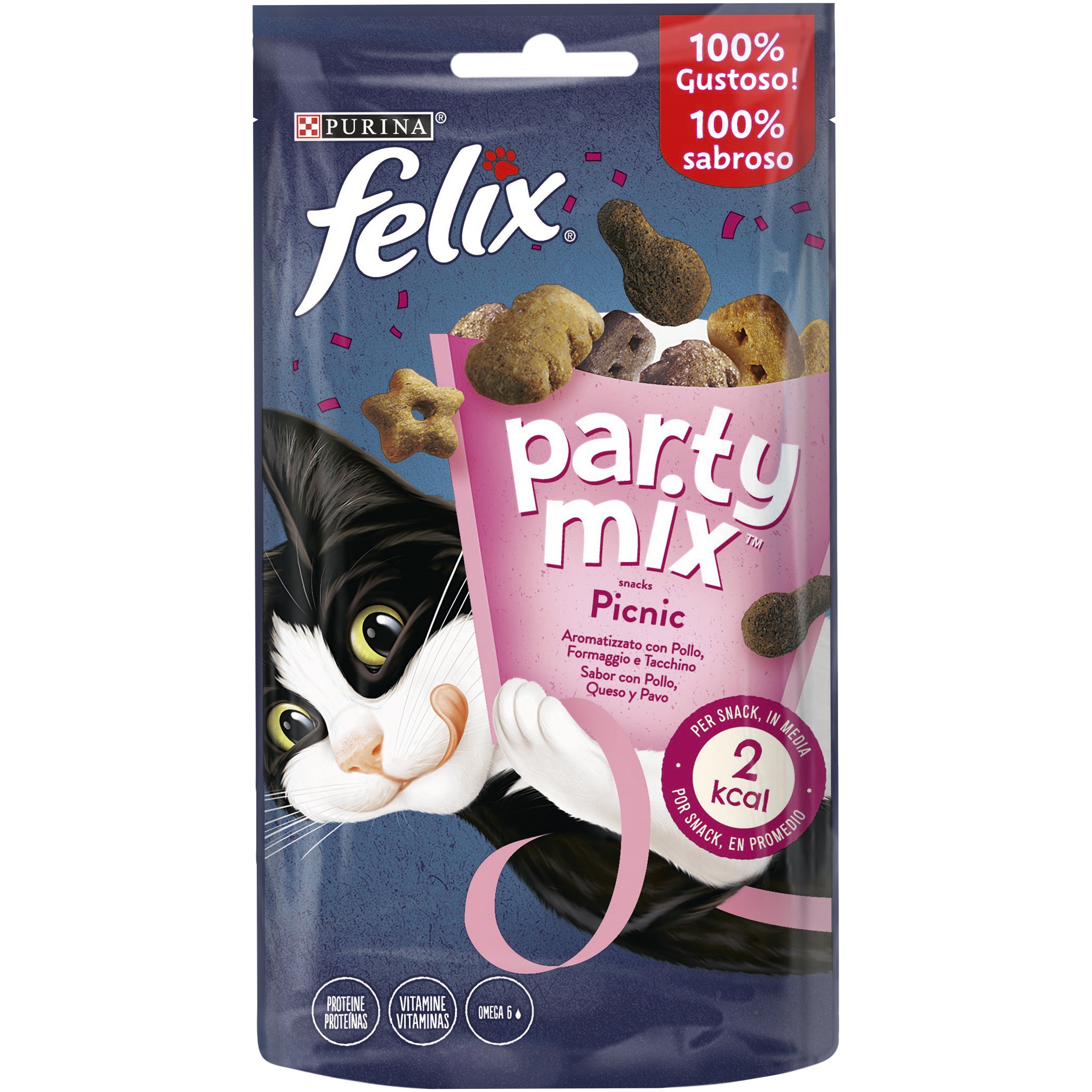 PURINA FELIX PARTY MIX Picnic, cu Pui, Curcan și Brânză, recompense pentru pisici, 60g