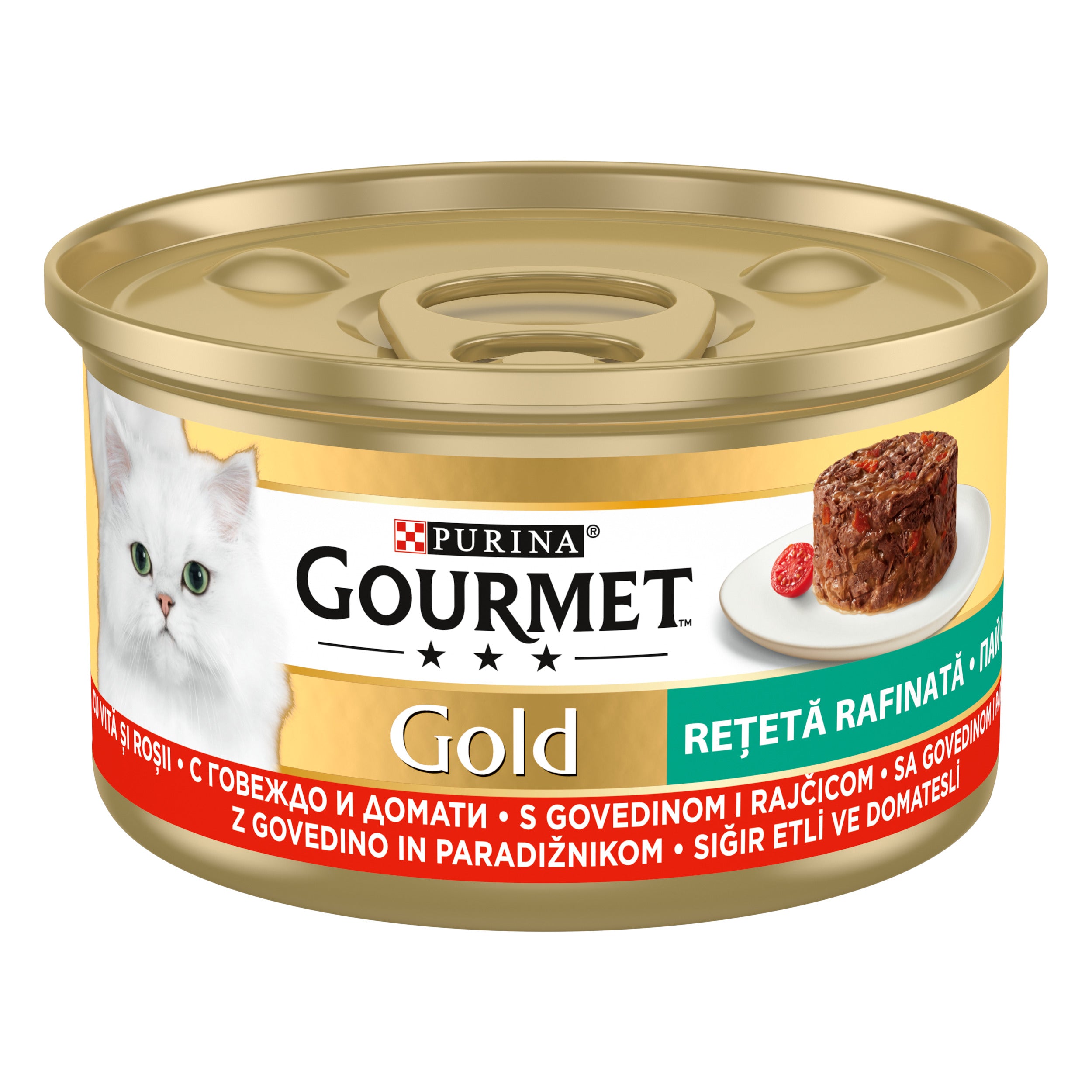 PURINA GOURMET GOLD Rețetă Rafinată, cu Vită și Roșii, hrană umedă pentru pisici, 85g