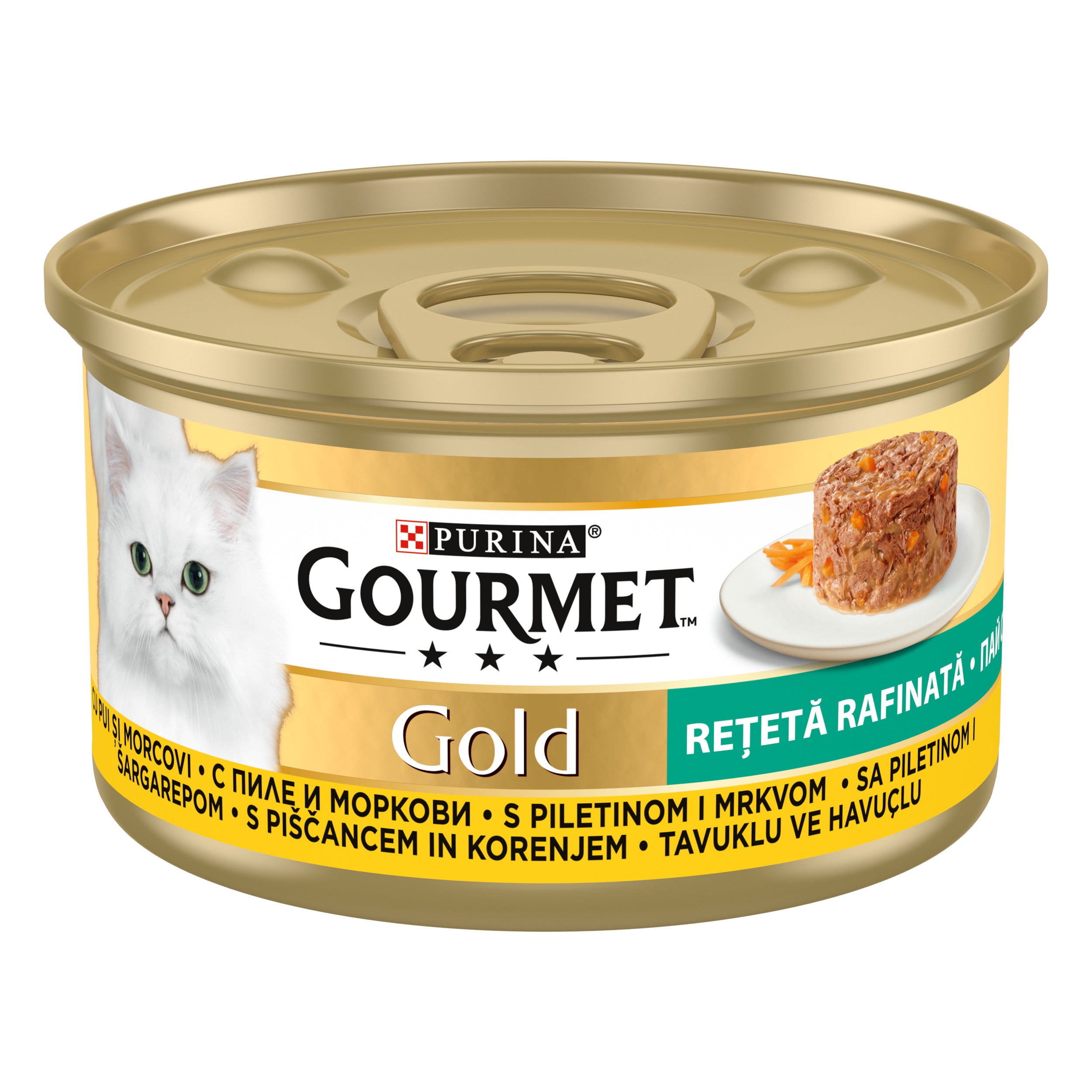 PURINA GOURMET GOLD Rețetă Rafinată, cu Pui și Morcovi, hrană umedă pentru pisici, 85g