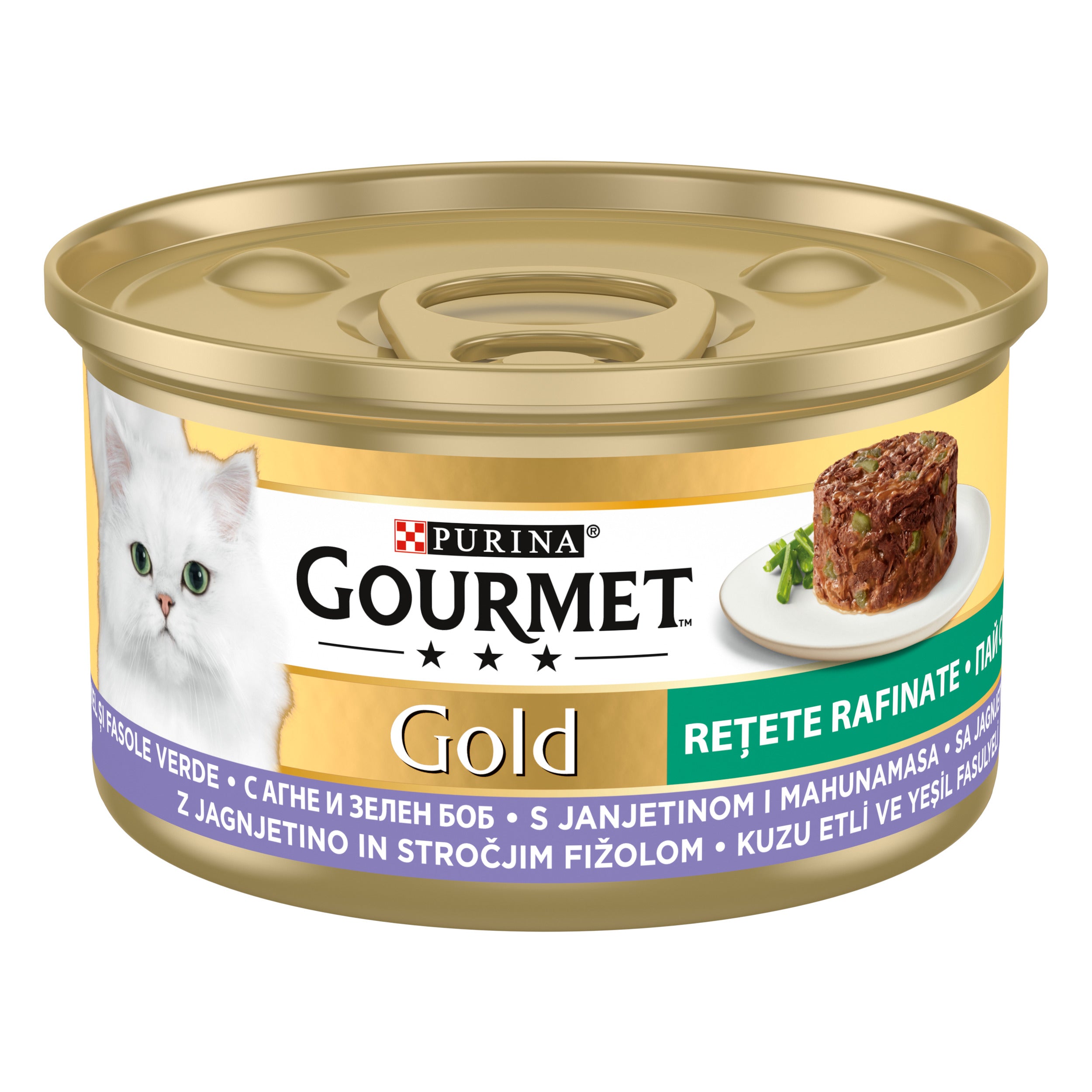 PURINA GOURMET GOLD Rețetă Rafinată, cu Miel și Fasole Verde, hrană umedă pentru pisici, 85g