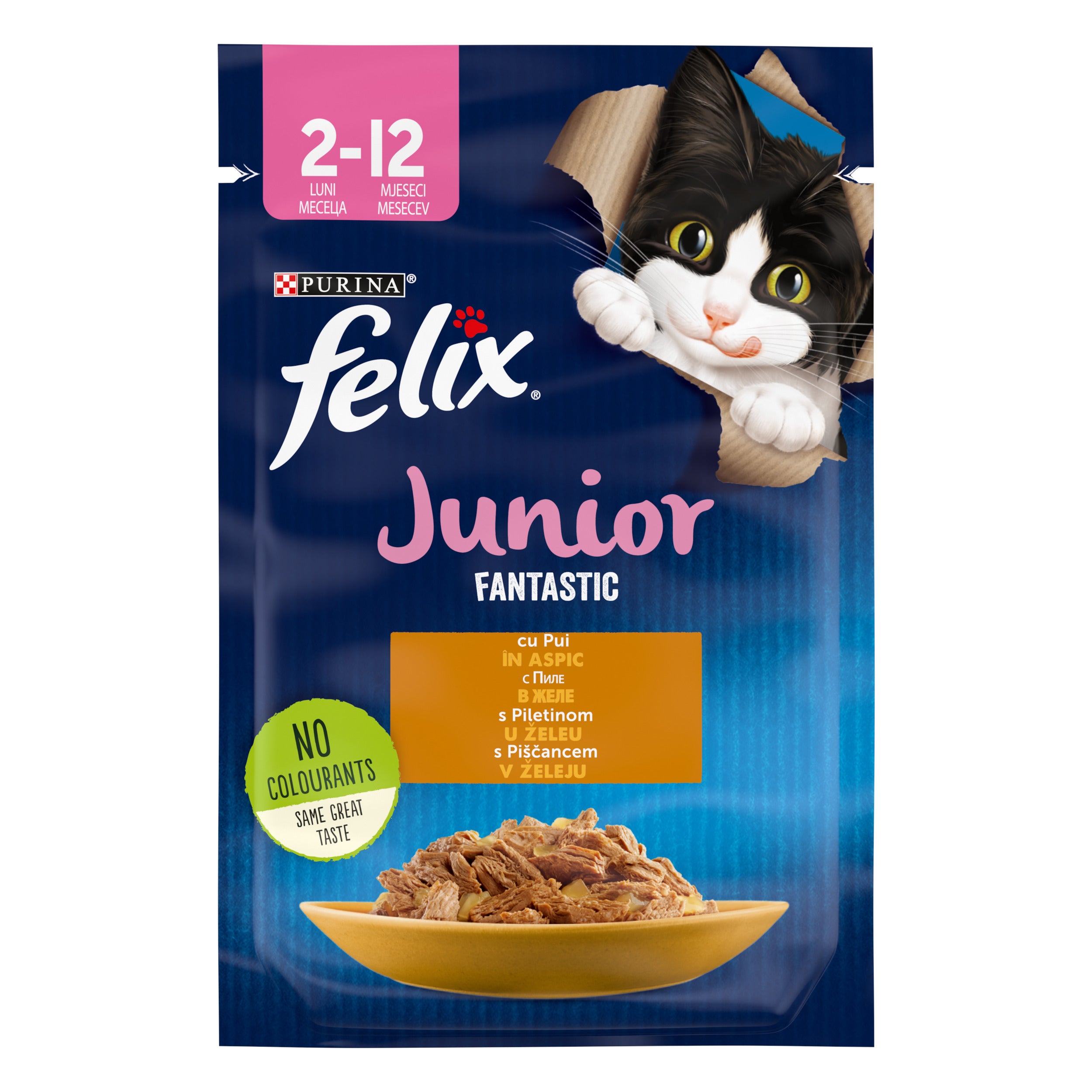 PURINA FELIX FANTASTIC Junior, cu Pui în aspic, hrană umedă pentru puii de pisică, 85 g