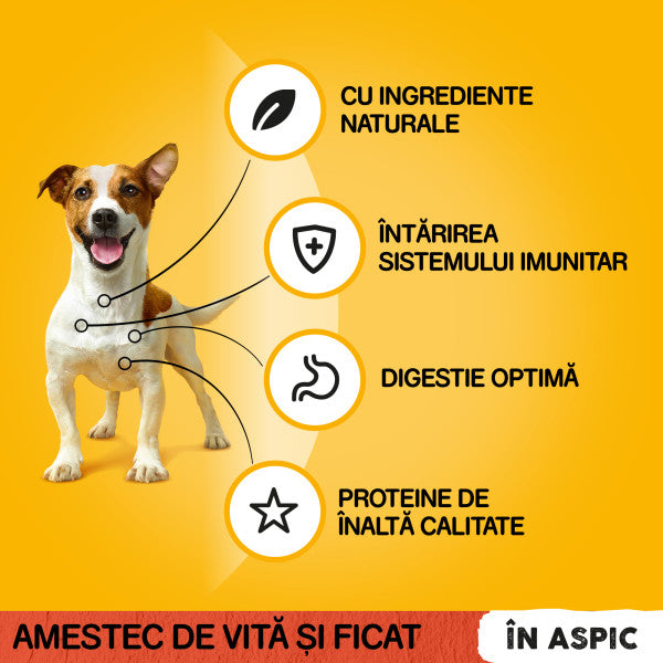 Pedigree hrana umeda pentru caini adulti, cu vita in aspic