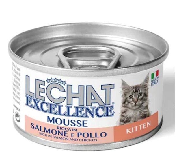 Hrana Umeda Pentru Pisici, LeChat Excellence Kitten Junior, Mousse Cu Somon/Pui, 85g