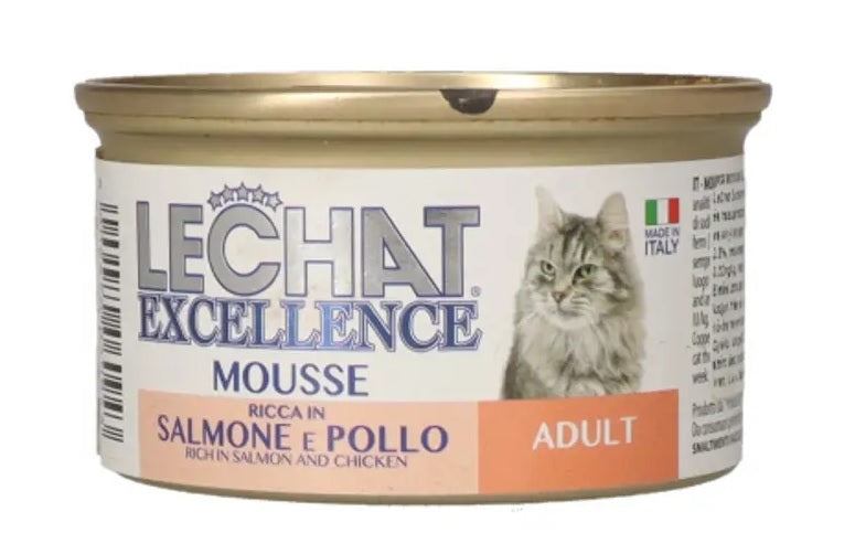 Hrana Umeda Pentru Pisici, LeChat Excellence Adult, Mousse Cu Somon/Pui, 85g