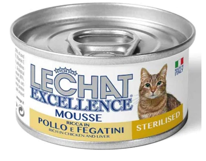 Hrana Umeda Pentru Pisici, LeChat Excellence Steril, Mousse Cu Pui/Ficat, 85g