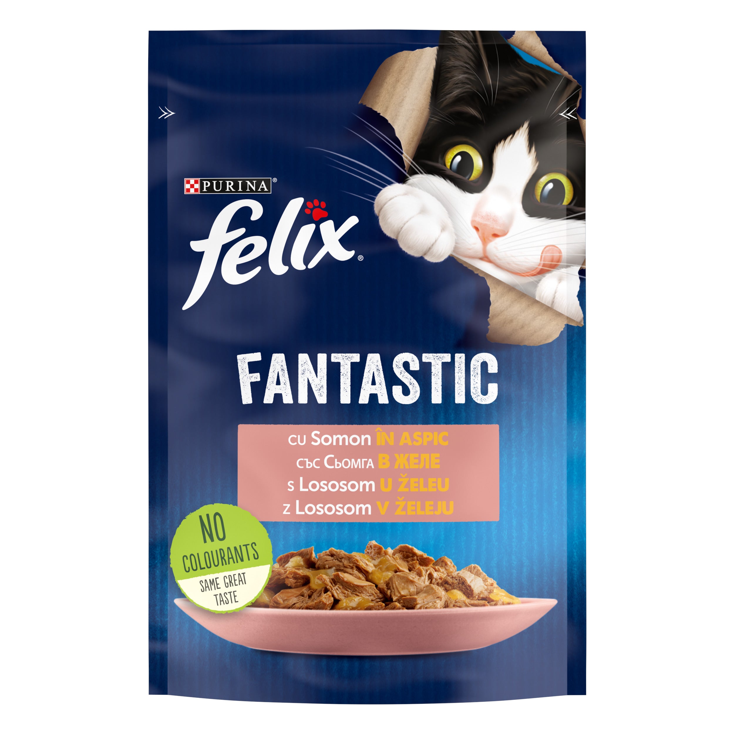 PURINA FELIX FANTASTIC, cu Somon în aspic, hrană umedă pentru pisici, 85g