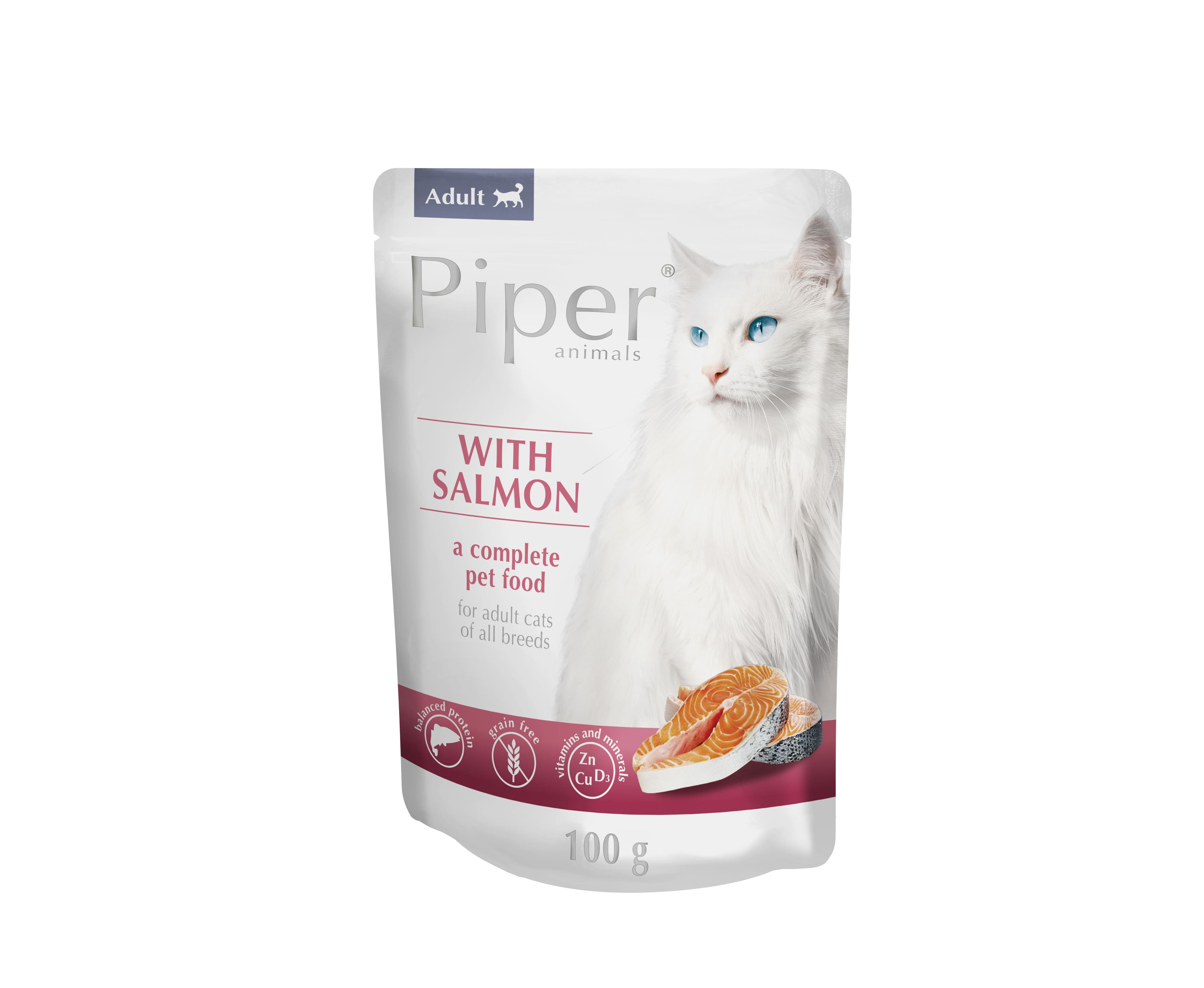 Hrana umeda pentru pisici, PIPER CAT, carne de somon, plic