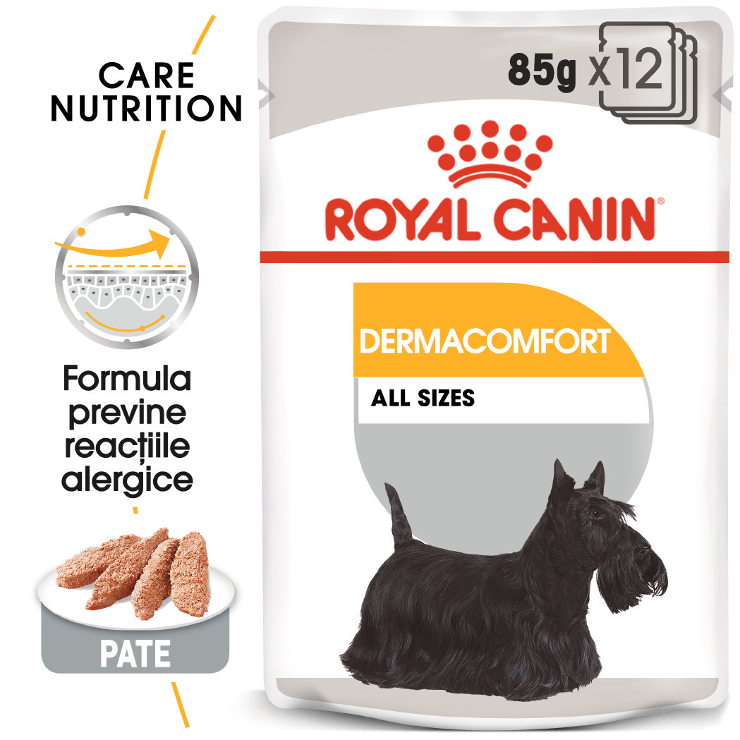 Royal Canin Dermacomfort Adult hrana umeda caine, prevenirea iritatiilor pielii (pate)