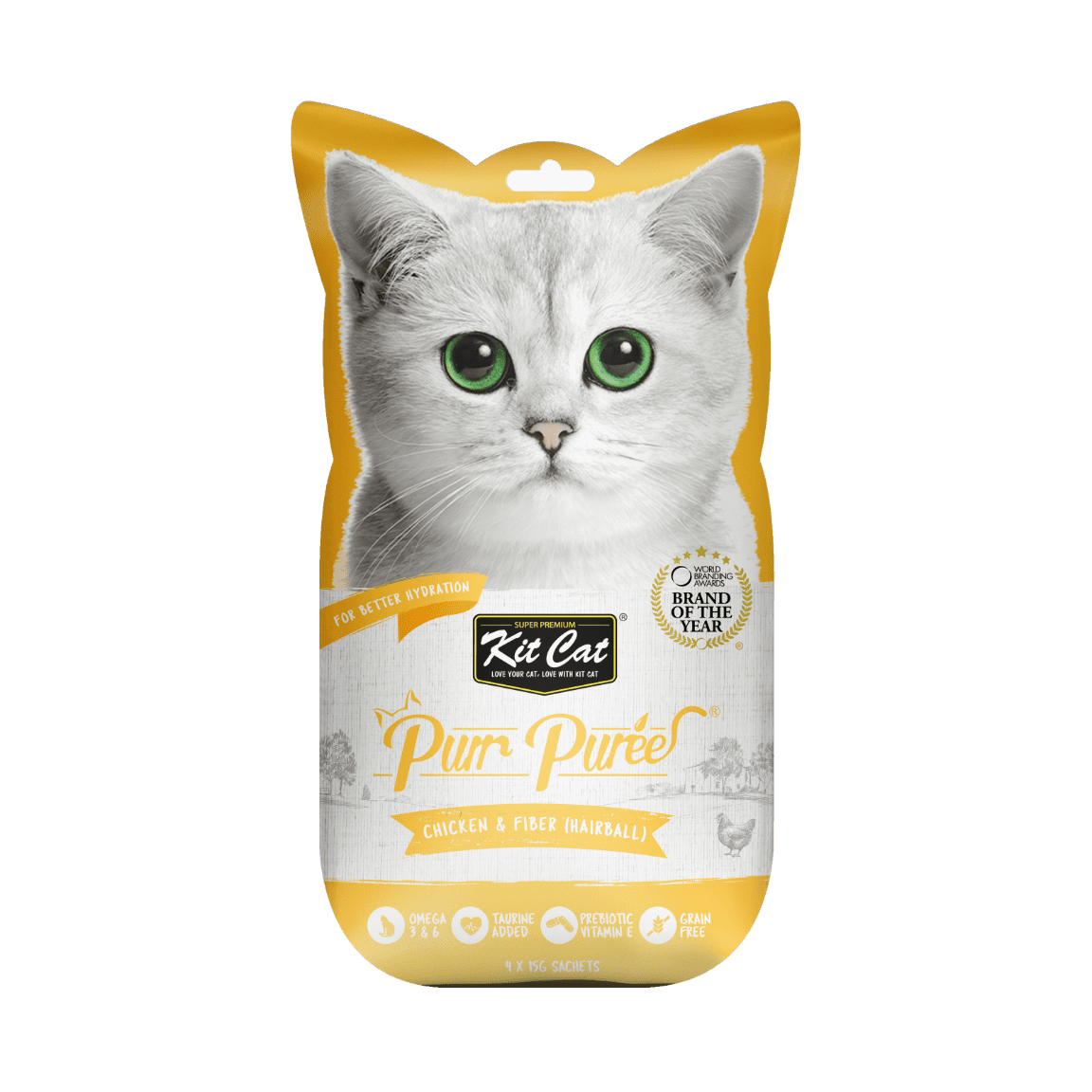 Recompense lichide pentru pisici Kit Cat Purr Puree, pui si fibre, Hairball