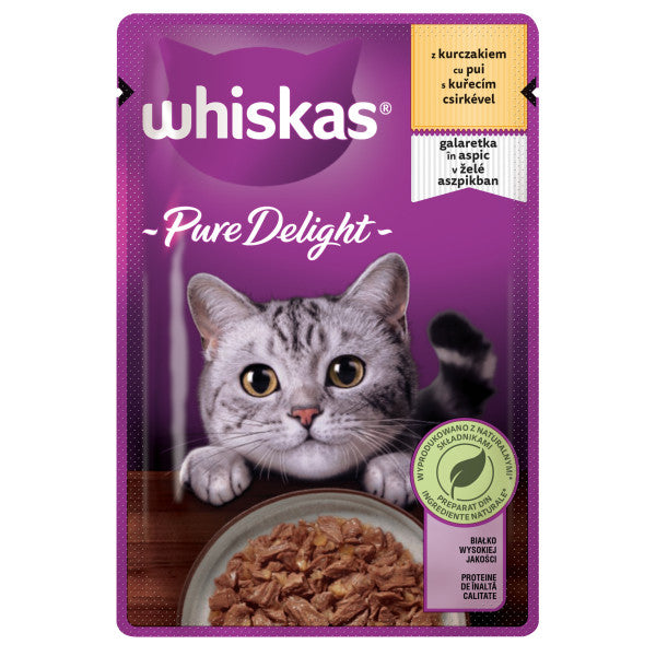 Whiskas Pure Delight hrana umeda pentru pisici adulte, cu pui in aspic