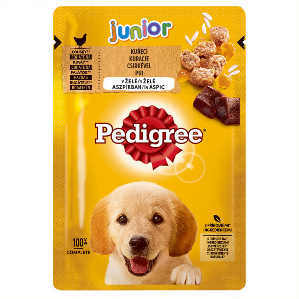 Pedigree hrana umeda pentru caini juniori, cu pui si orez in aspic