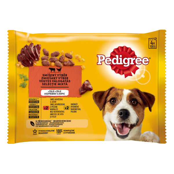 Pedigree hrana umeda pentru caini adulti, cu vita si pasare in aspic