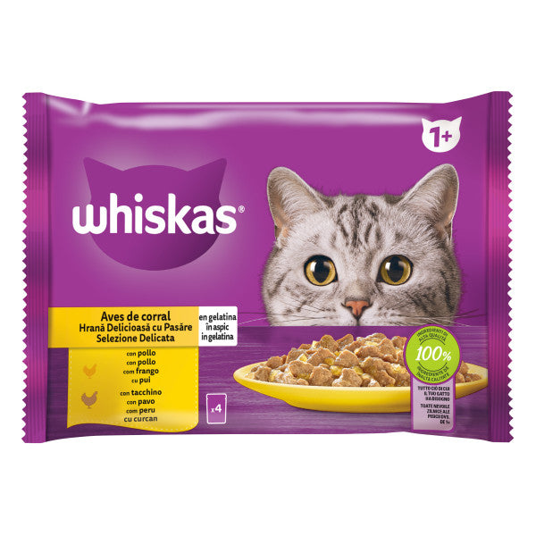 Whiskas hrana umeda pentru pisici adulte cu carne de pasare in aspic