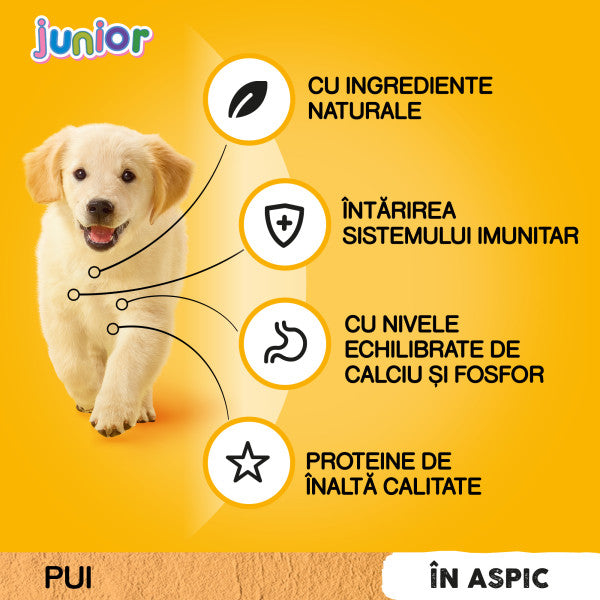 Pedigree hrana umeda pentru caini juniori, cu pui si orez in aspic