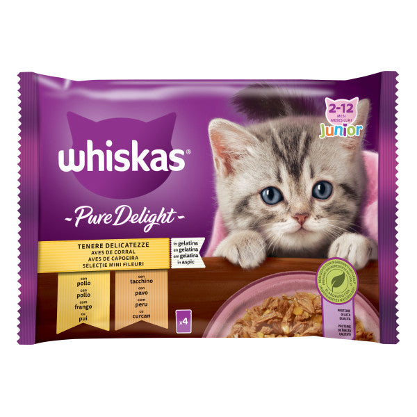 Whiskas Pure Delight hrana umeda pentru pisici junioare cu carne de pasare in aspic