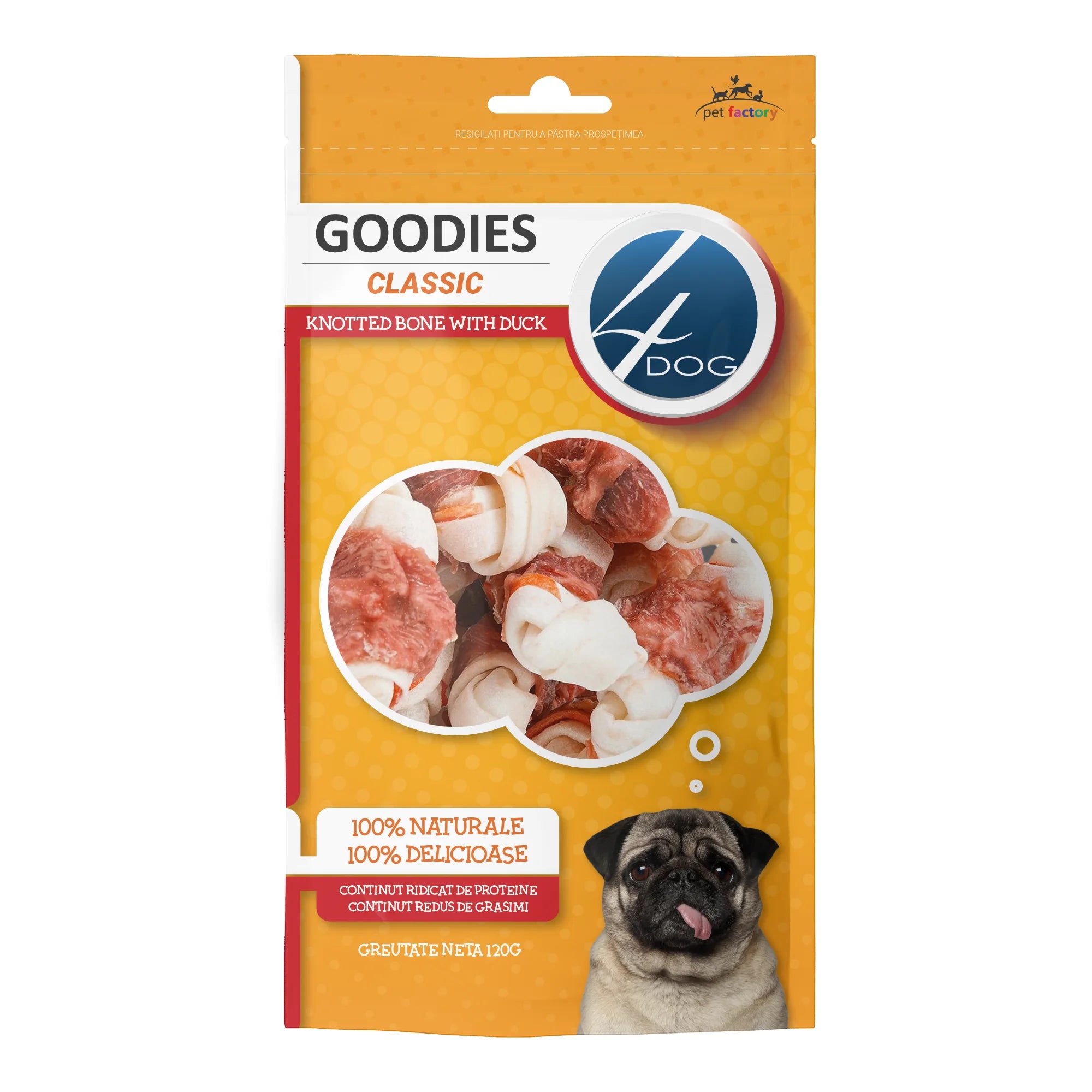 Recomepnse Caini 4DOG GOODIES Classic Knotted Bone with Duck 120g