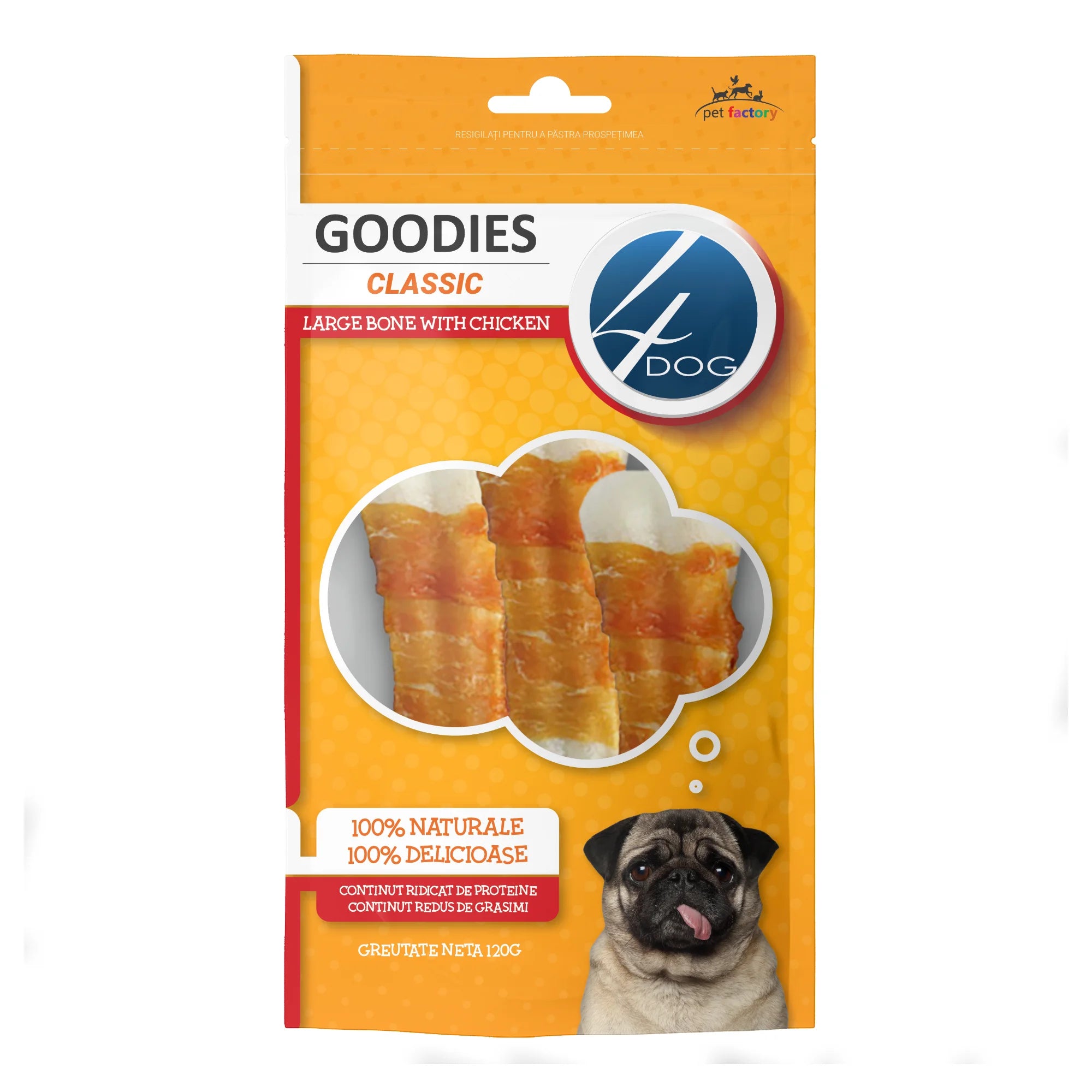 Recompense Caini 4DOG GOODIES Classic Large Bone with Chicken 120g